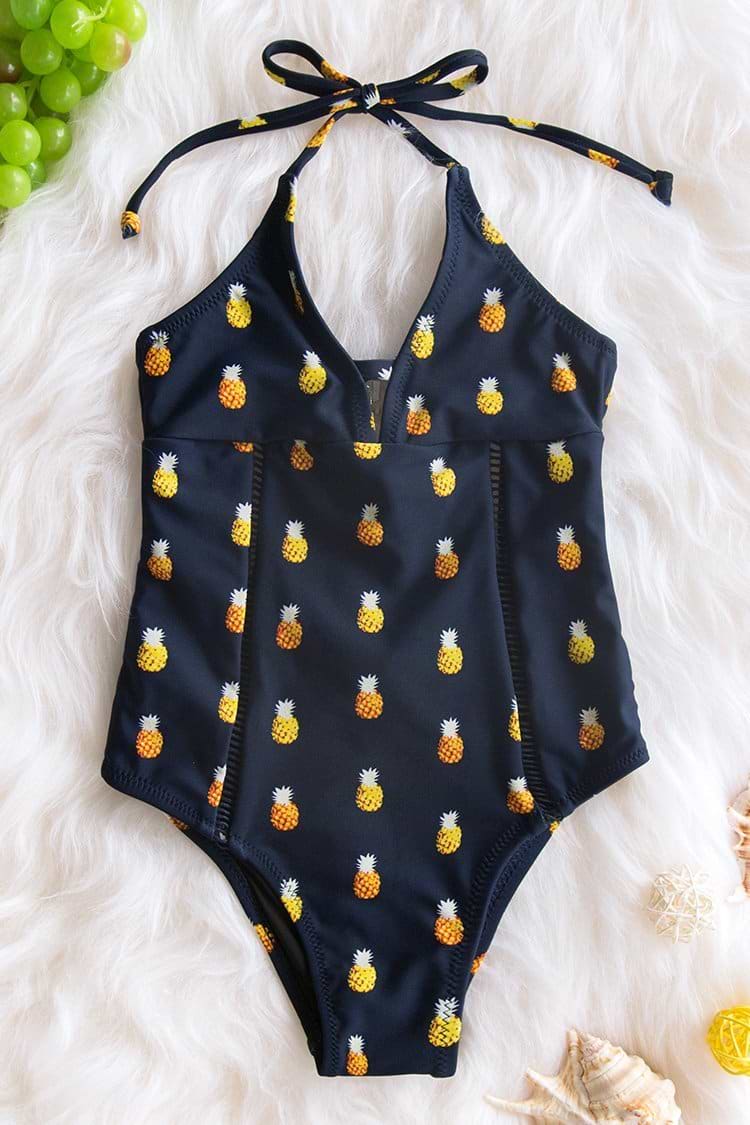 Black Pineapple Printed One Piece Swimsuit for Toddler Girls and Girls