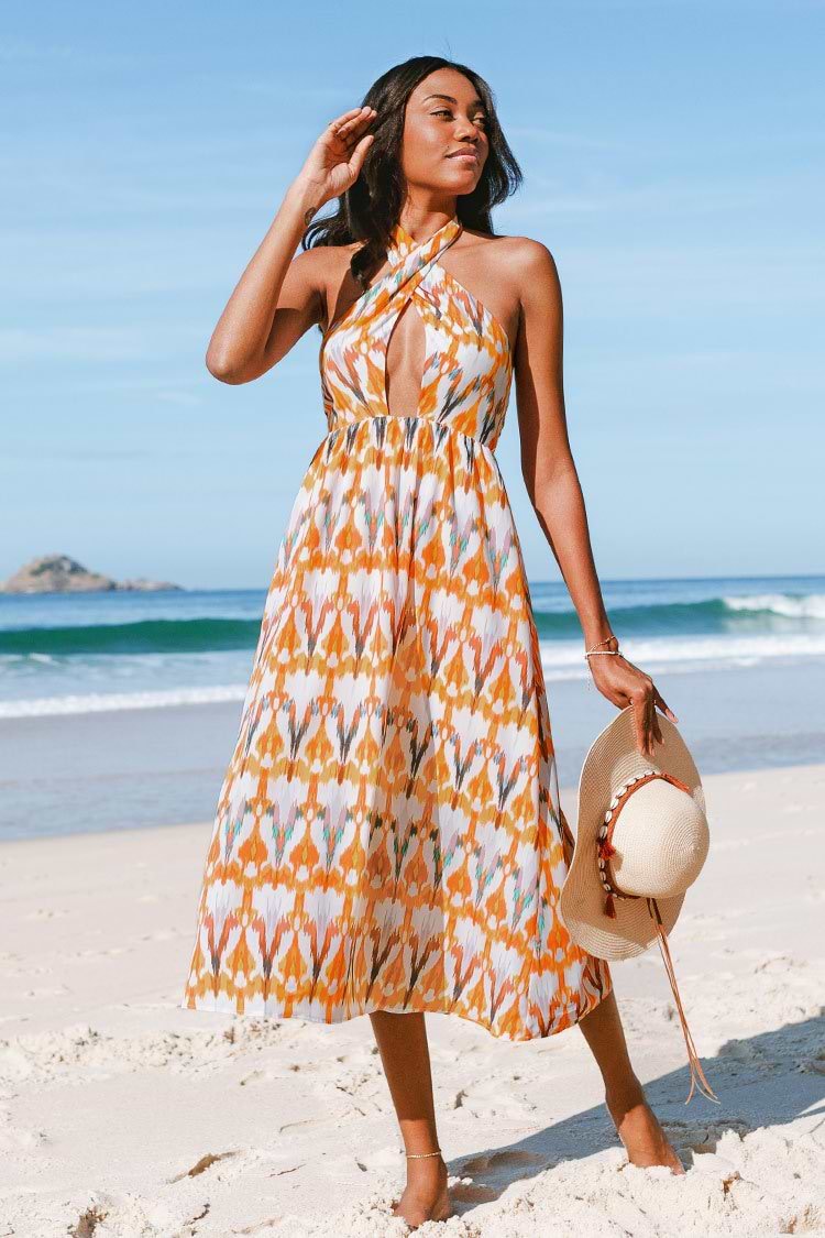 Kayleigh Geometric Print Cross Halter Dress