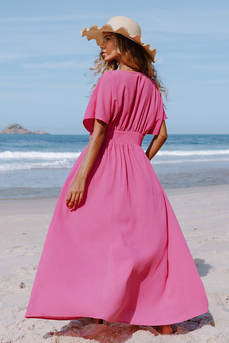 Johanna bbbb Front Button V-neck Ruching Maxi SWIM A Dress