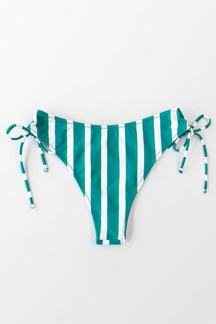 Emmalyn Teal And White Striped Drawstring Bikini Bottom