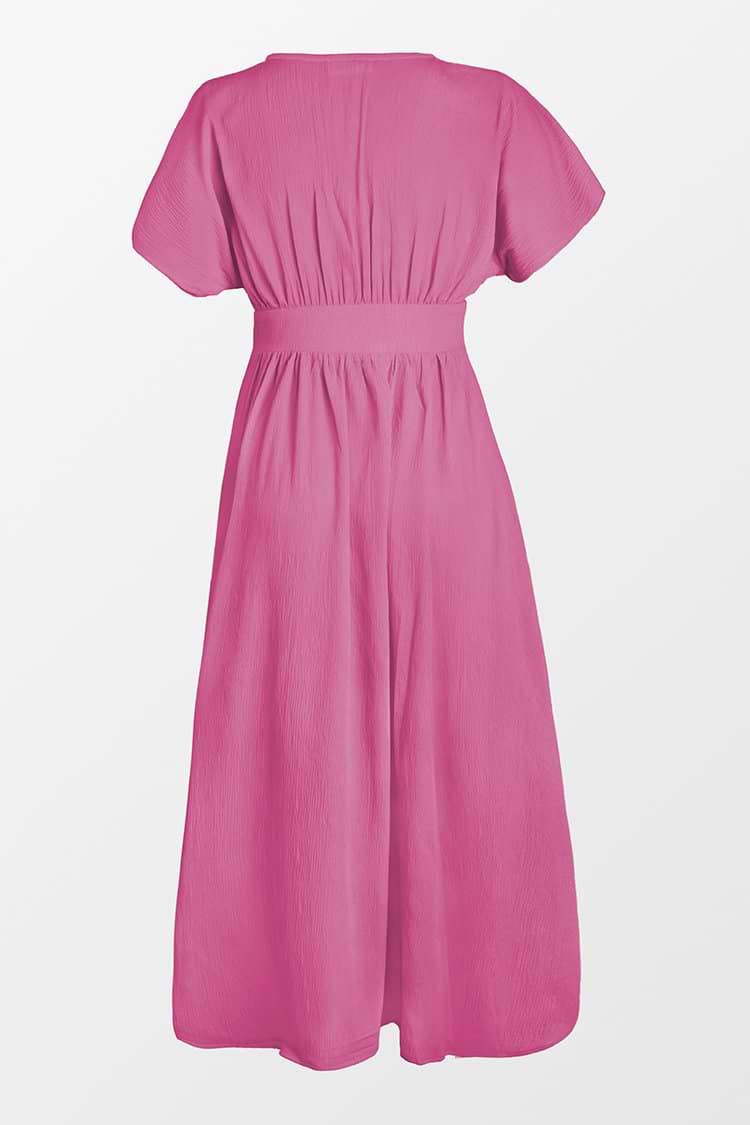 Johanna bbbb Front Button V-neck Ruching Maxi SWIM A Dress