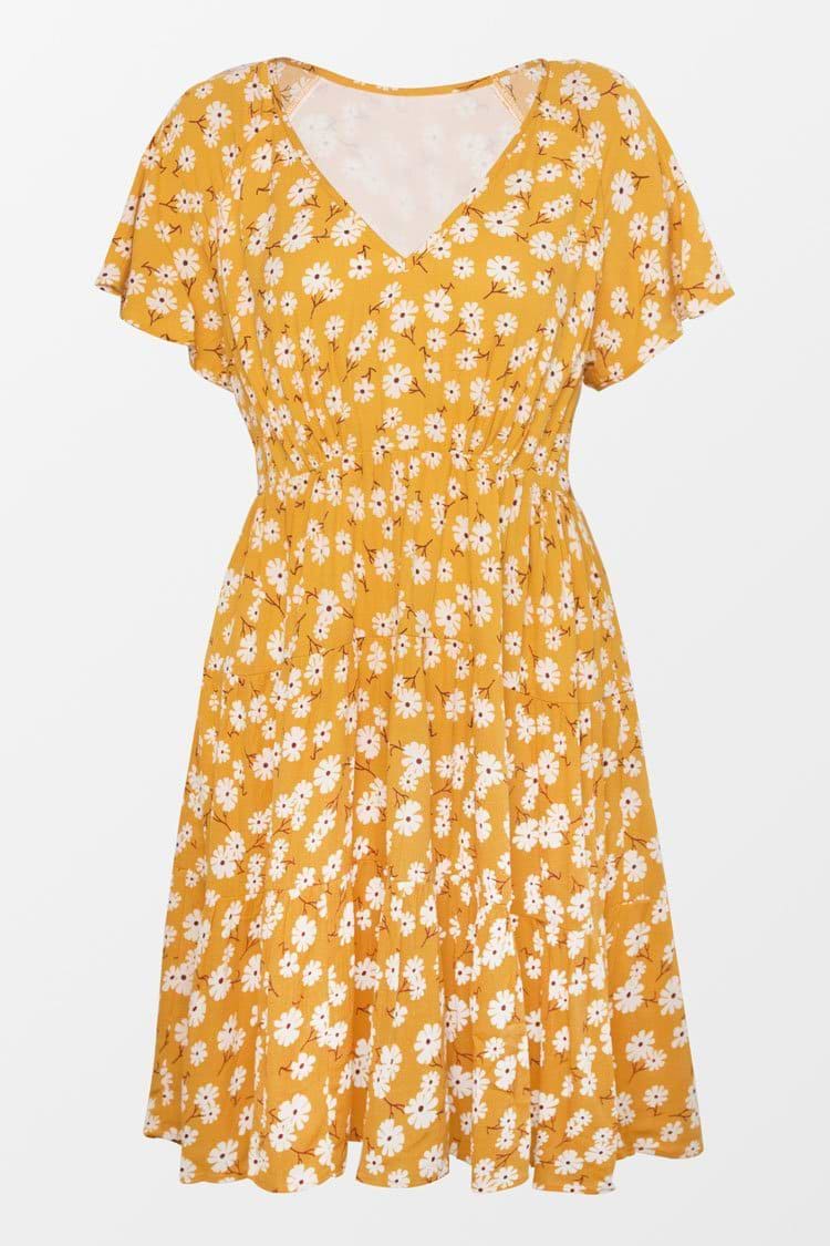 Freyja Yellow Floral V-neck Dress