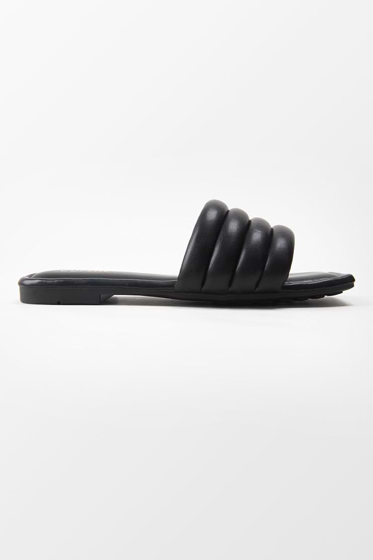 Onyx Black Wide Band Square Toe Slide Sandals