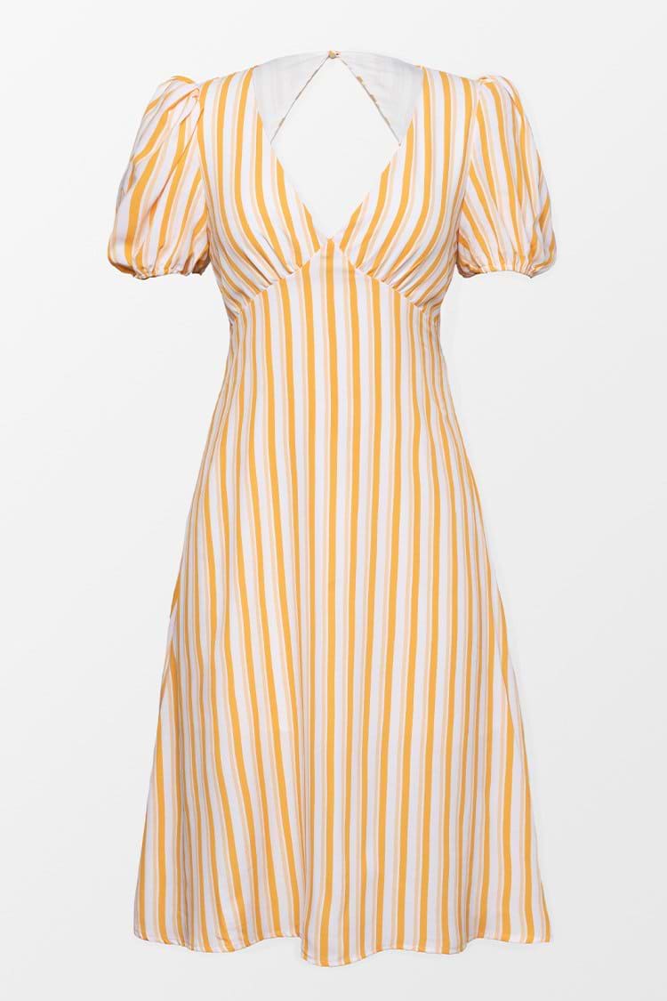 Aubrielle Yellow Striped Tie Back Dress