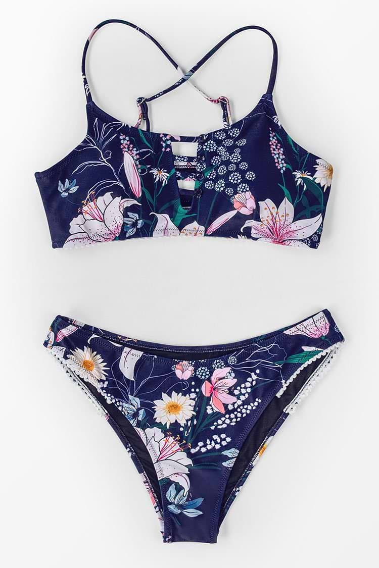 Navy Floral Cutout Bikini testtest