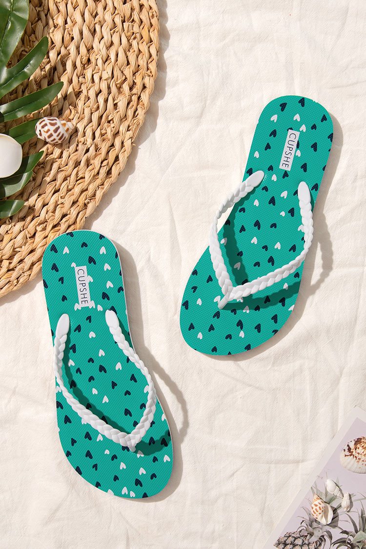 Fizz Heart Print Flip Flops