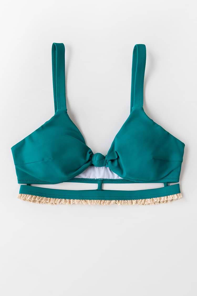 Teal Knotted Ruffle Bikini Top