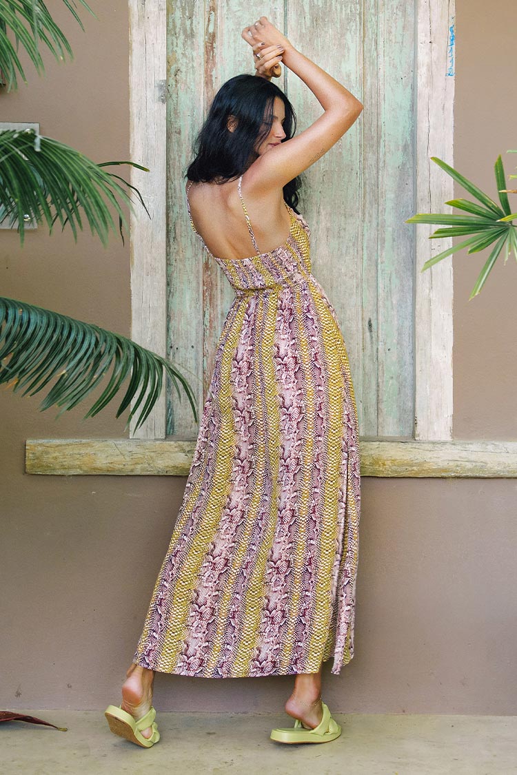 Makenzie Snakeskin Cutout Slip Dress