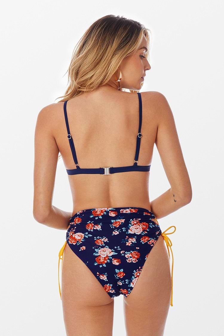 Colorblock Floral High Waisted Bikini