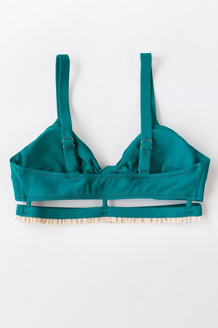 Teal Knotted Ruffle Bikini Top