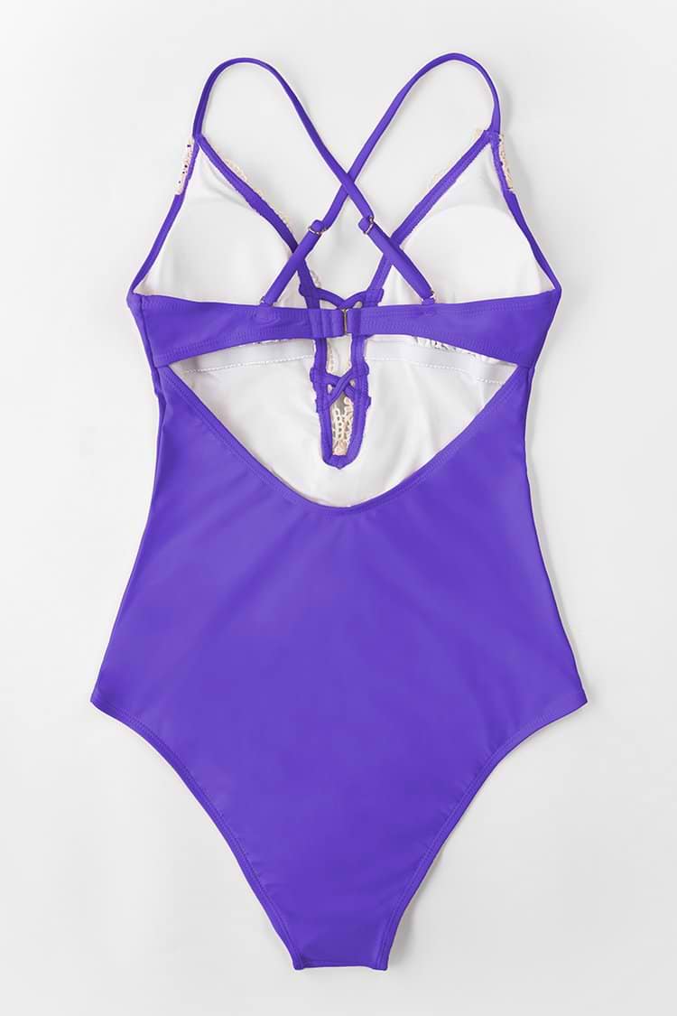 Meilani Purple Plunge Neck Crisscross One Piece Swimsuit