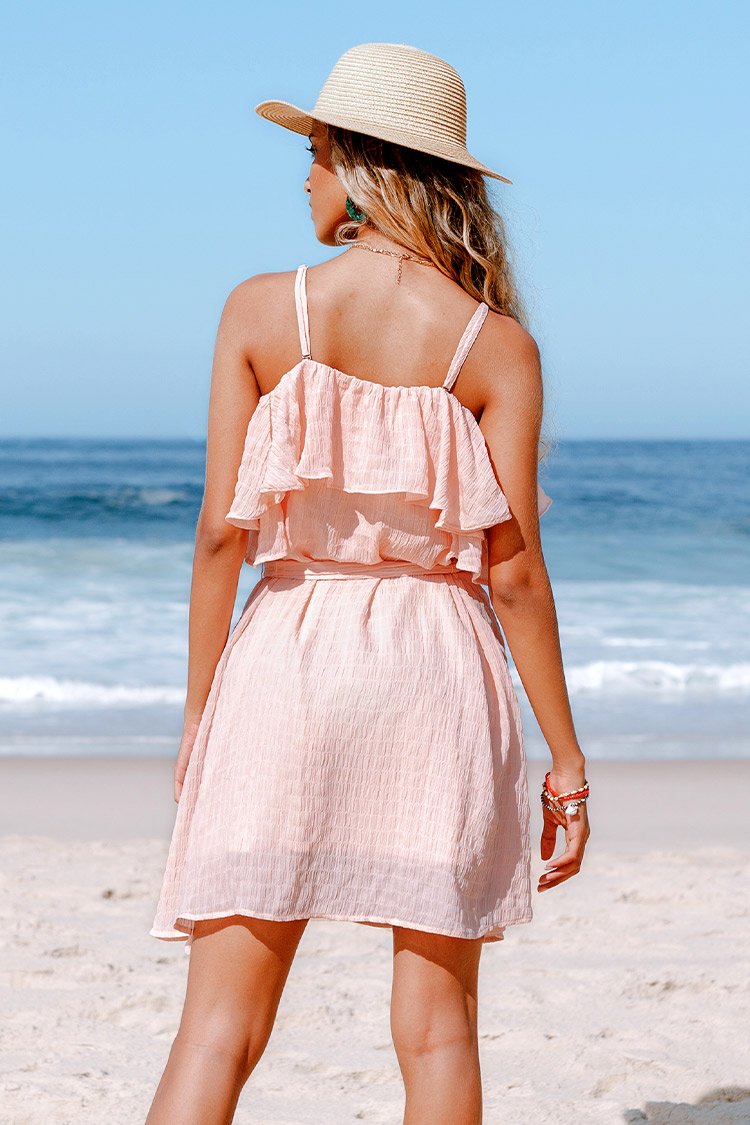 Clarissa Pink Ruffle Belted Dress