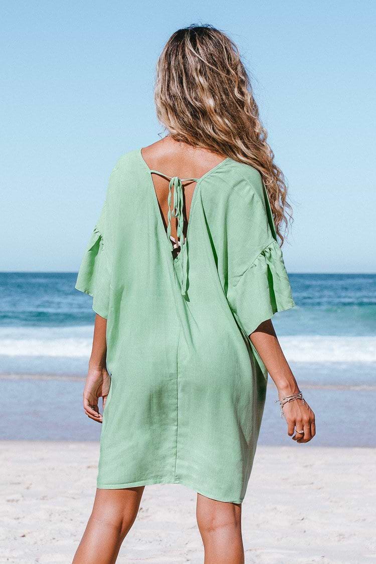 Robe t-shirt vert clair à col en V