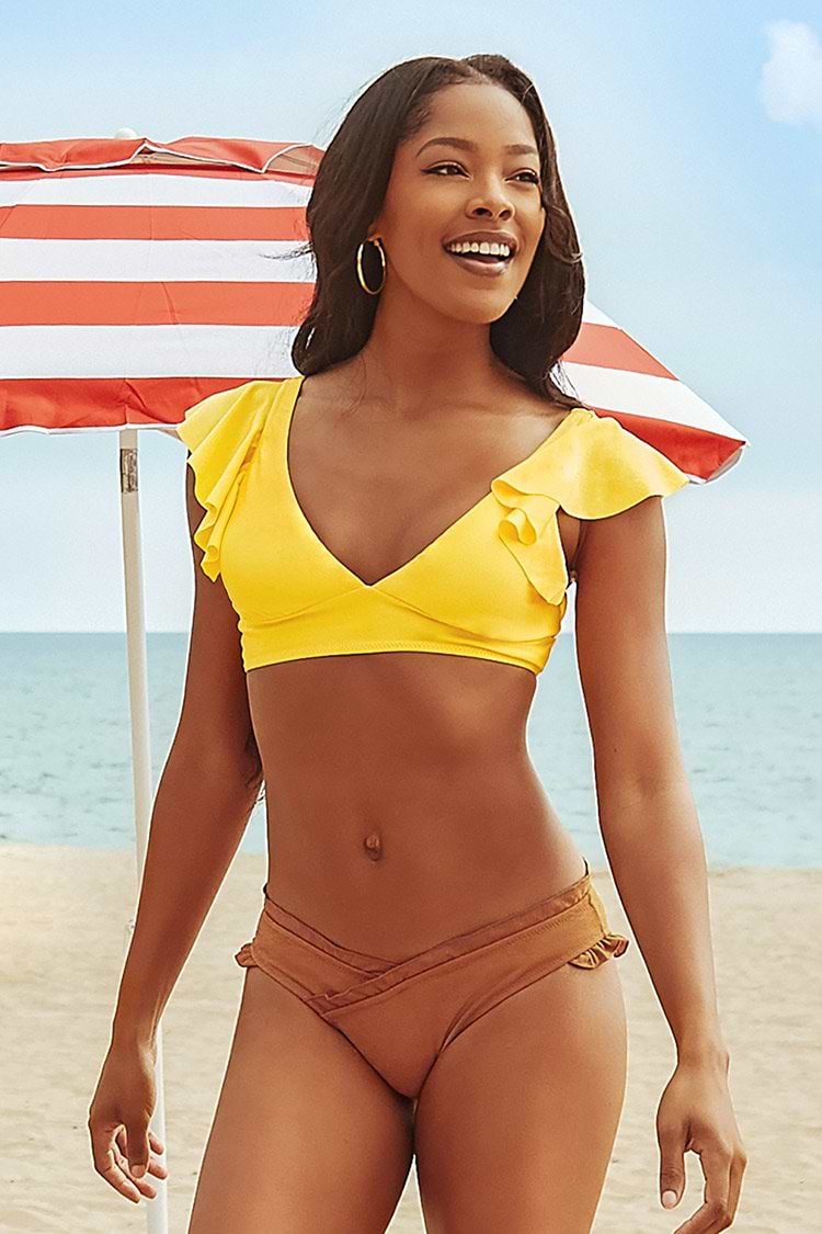 Caramel Ruffle Wrap Bikini Bottom