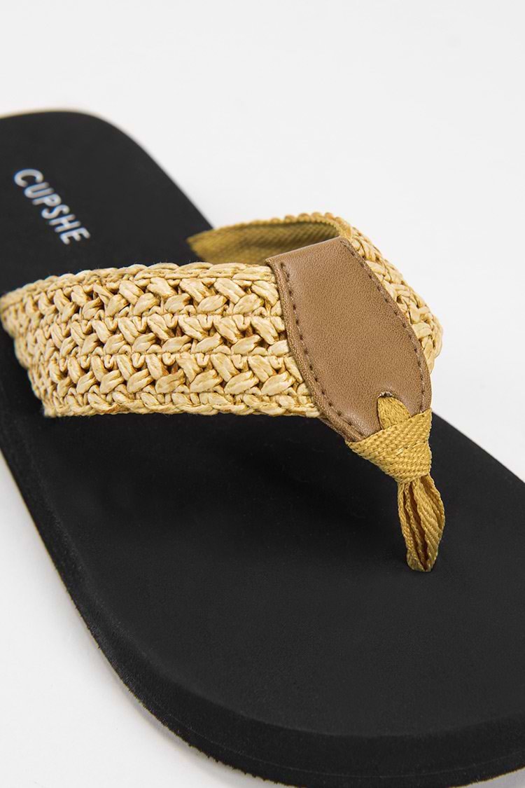 Sandy Beach Yellow Woven Thong Sandals