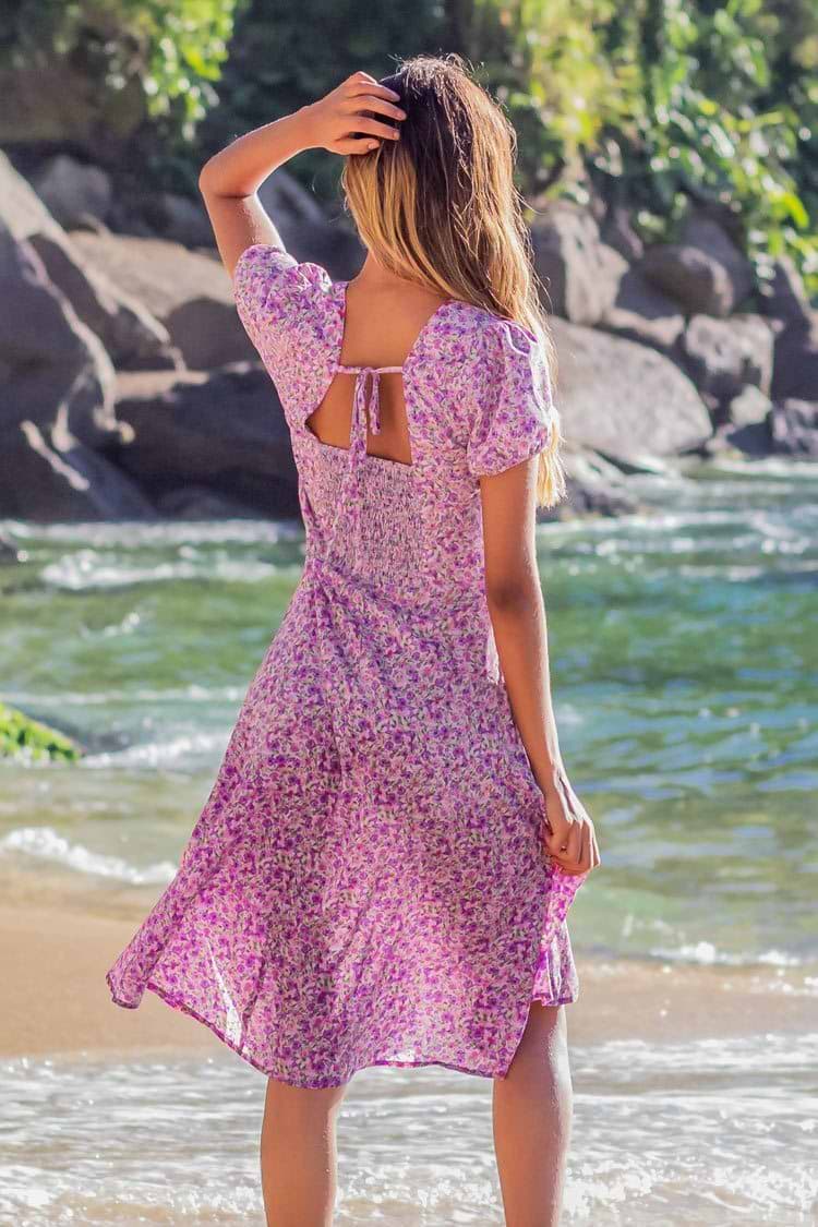 Ditsy Floral Print Bowknot Midi Dress2