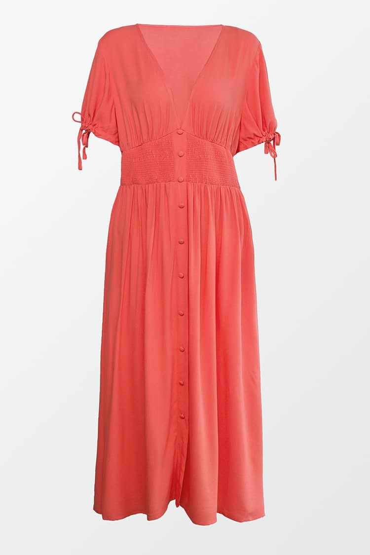 Isabelle Buttoned Plunge Neck Dress