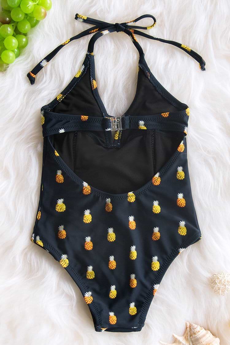 Black Pineapple Printed One Piece Swimsuit for Toddler Girls and Girls