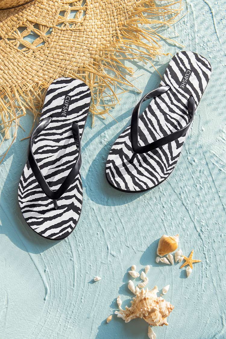 Safari Zebra Striped Flip Flops