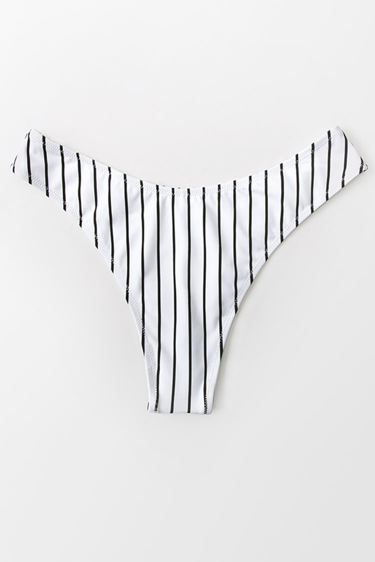 White Striped Low Waisted Bikini Bottom