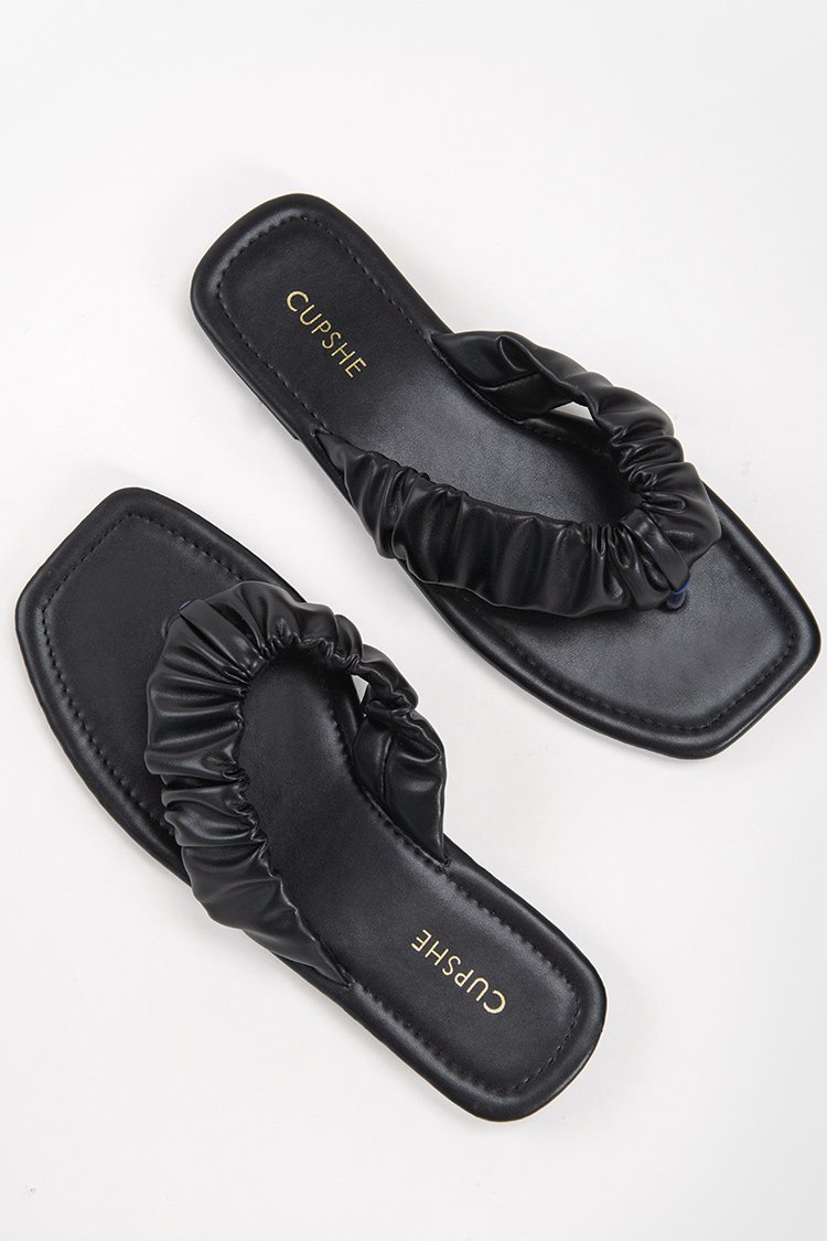 Black Orchid Ruched Thong Sandals