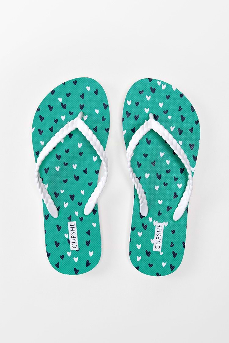 Fizz Heart Print Flip Flops