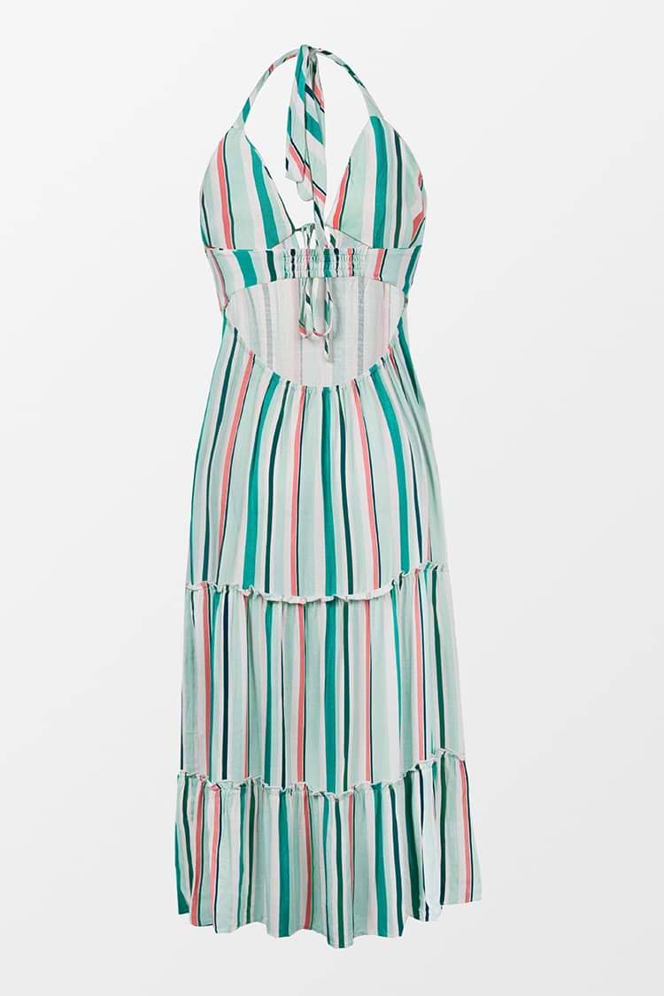 Alondra Stripe Frill Halter Neck Elastic Waisted Slip Dress