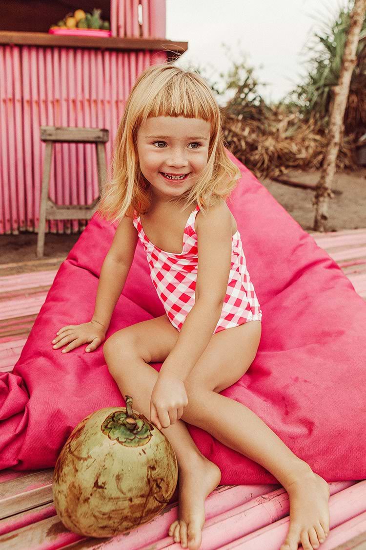 Gingham Bowknot One Piece Swimsuit For Toddler Girls and Girls