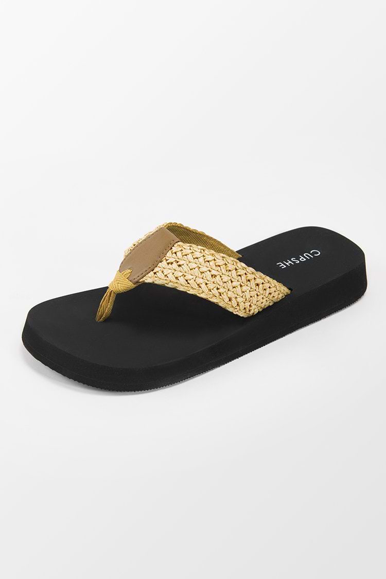 Sandy Beach Yellow Woven Thong Sandals