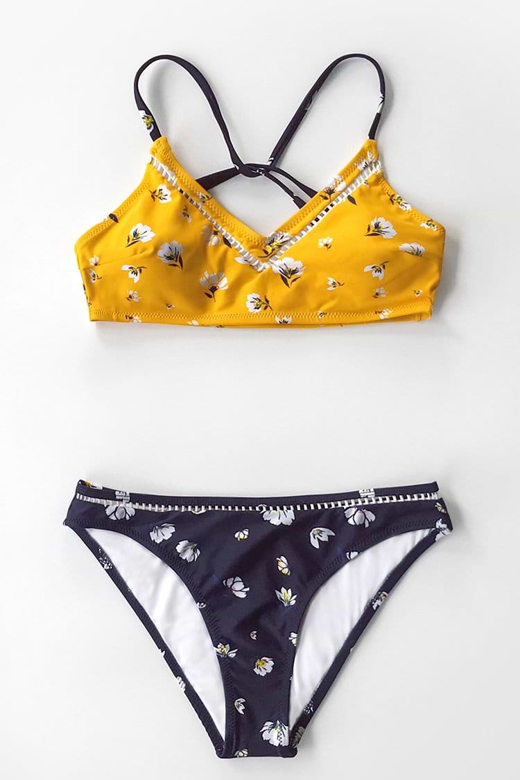 Yellow and Navy Floral Bikini