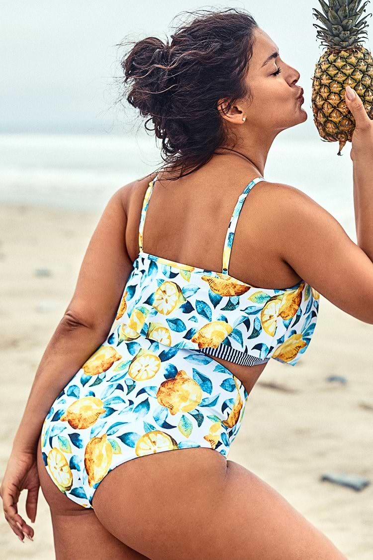 Leaf And Lemon Printed Plus Size Bikini