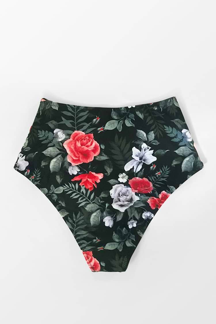 Red Floral High Waisted Bikini Bottom