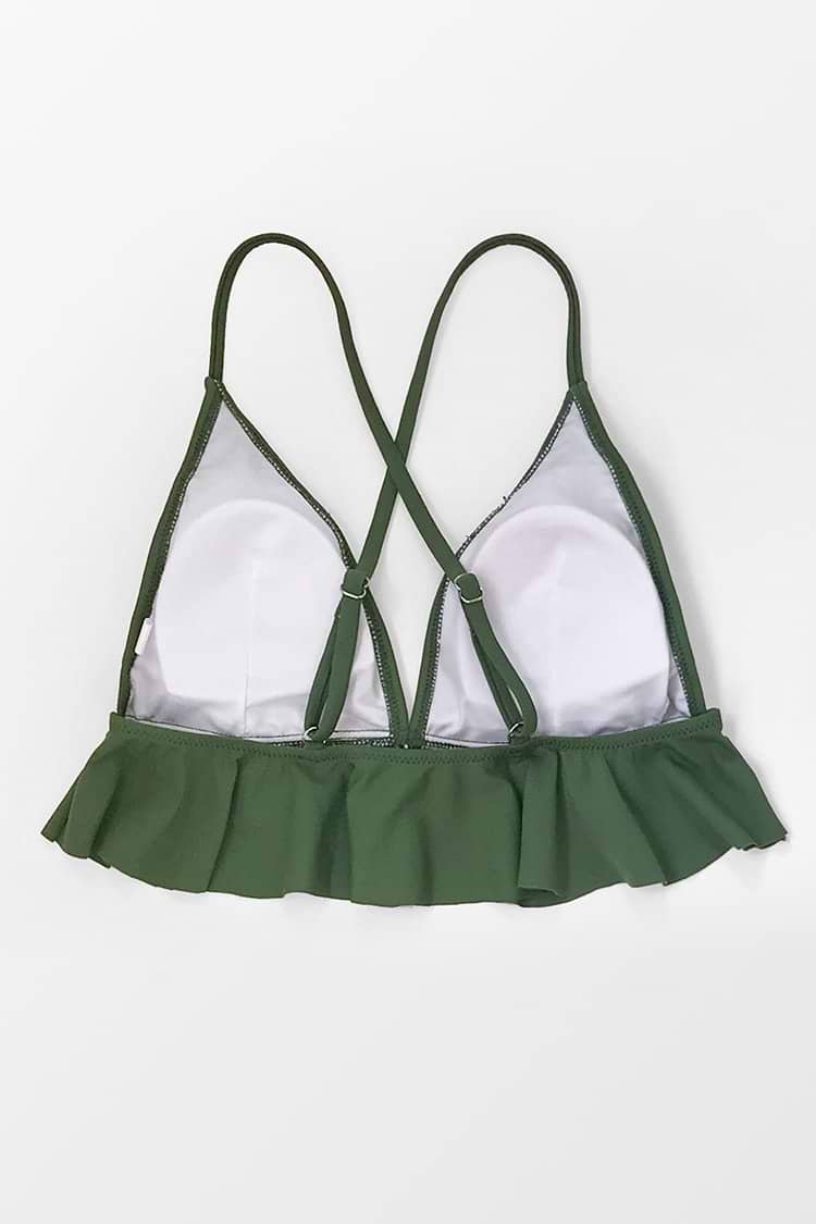 Green Ruffle Bikini Top