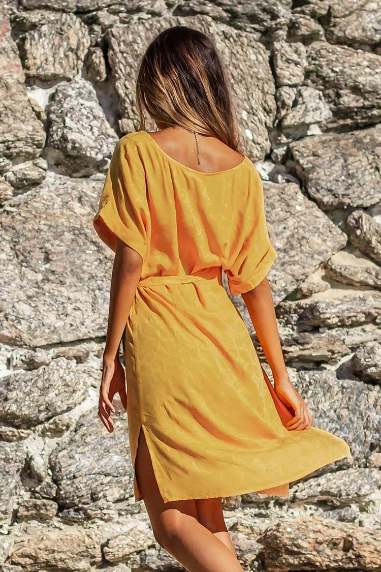 Yellow V-neck Side Slit Dress