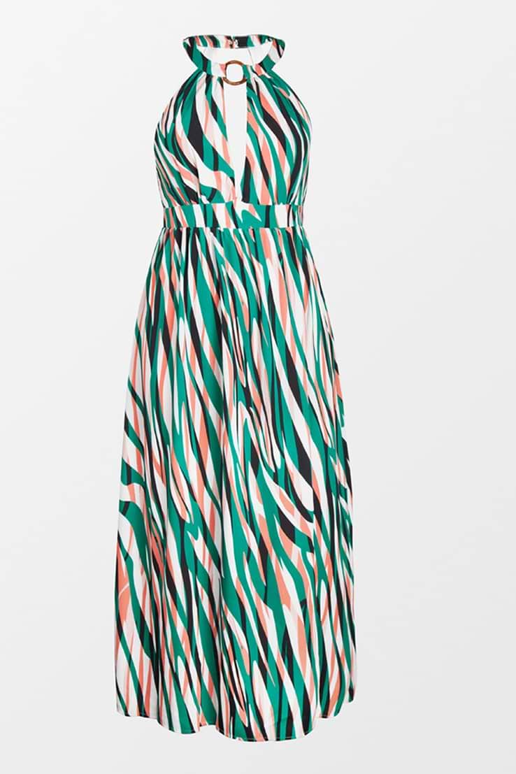 Zariyah Zebra Print O-Ring Ruching Cut Out Maxi Dress