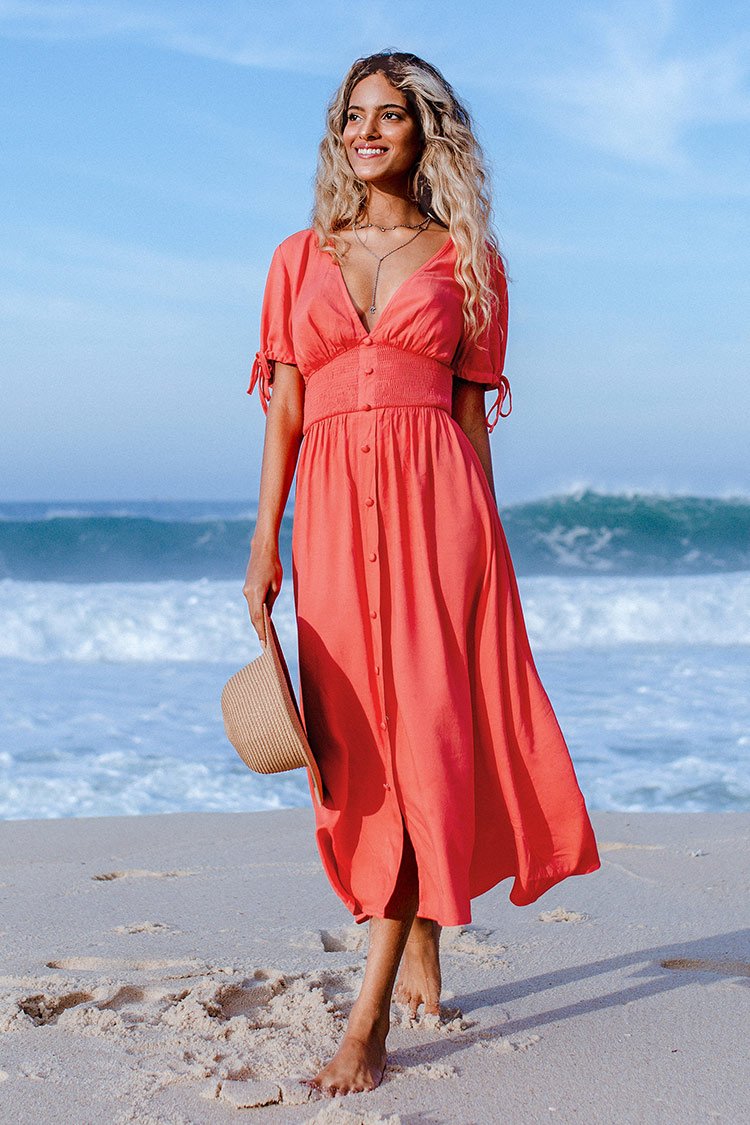 Isabelle Buttoned Plunge Neck Dress