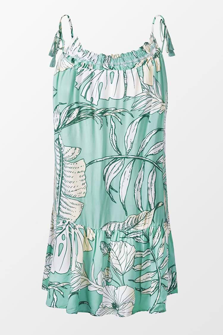 Emmeline Leafy Ruffle Loose Waisted Drawstring Slip Dress
