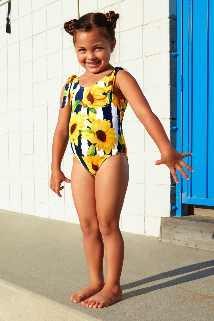Noor Sunflower Printed One Piece Swimsuit For Toddler Girls And Girls
