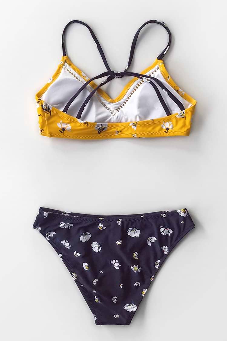 Yellow and Navy Floral Bikini
