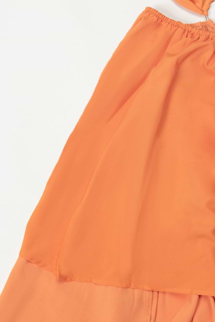 Penelope V-neck O-ring Back Tie Ruched Dress