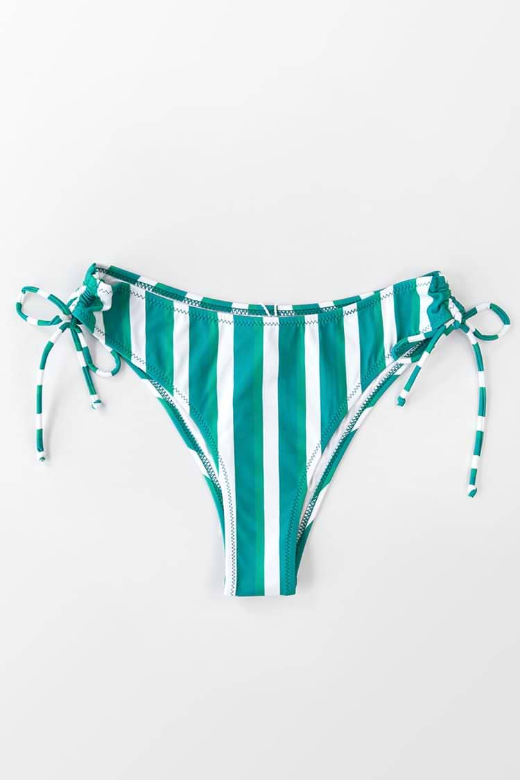 Emmalyn Teal And White Striped Drawstring Bikini Bottom