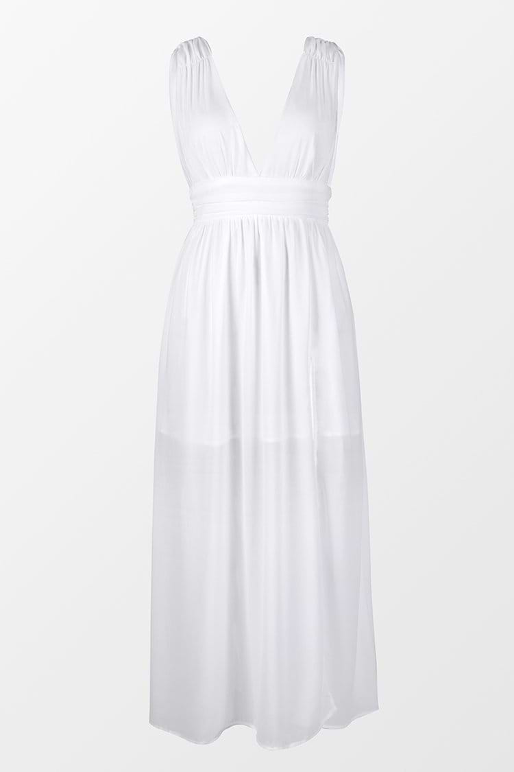Mckenzie White Backless Split Maxi Dress