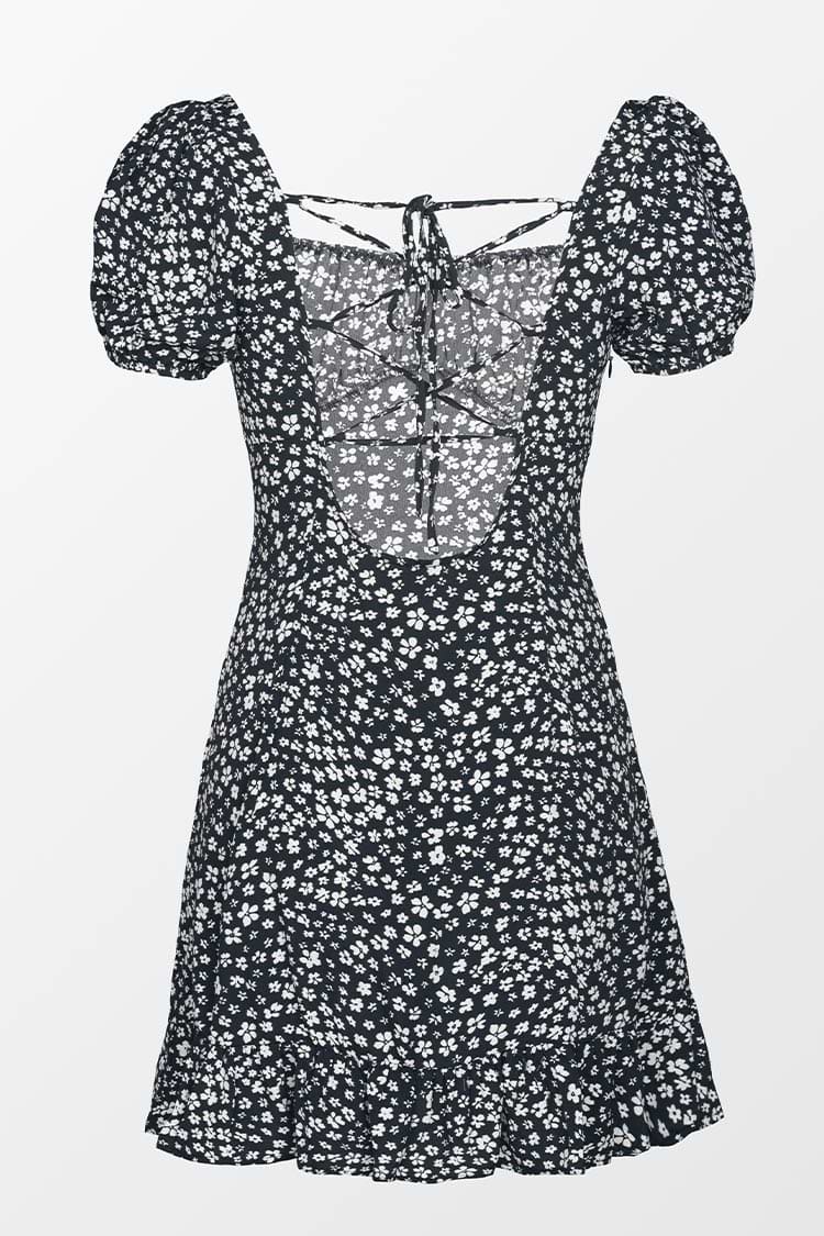 Ariyah Ditsy Square Neck Lace Up Dress