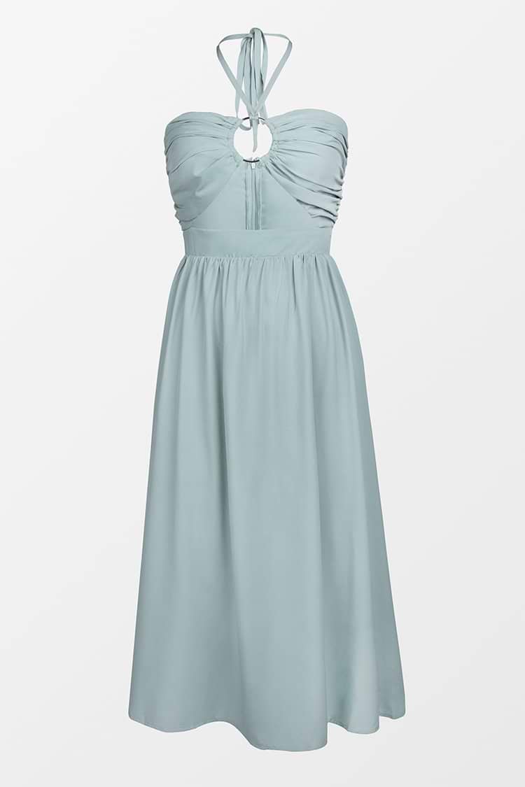 Oakleigh Green O-ring Halter Tea Length Dress