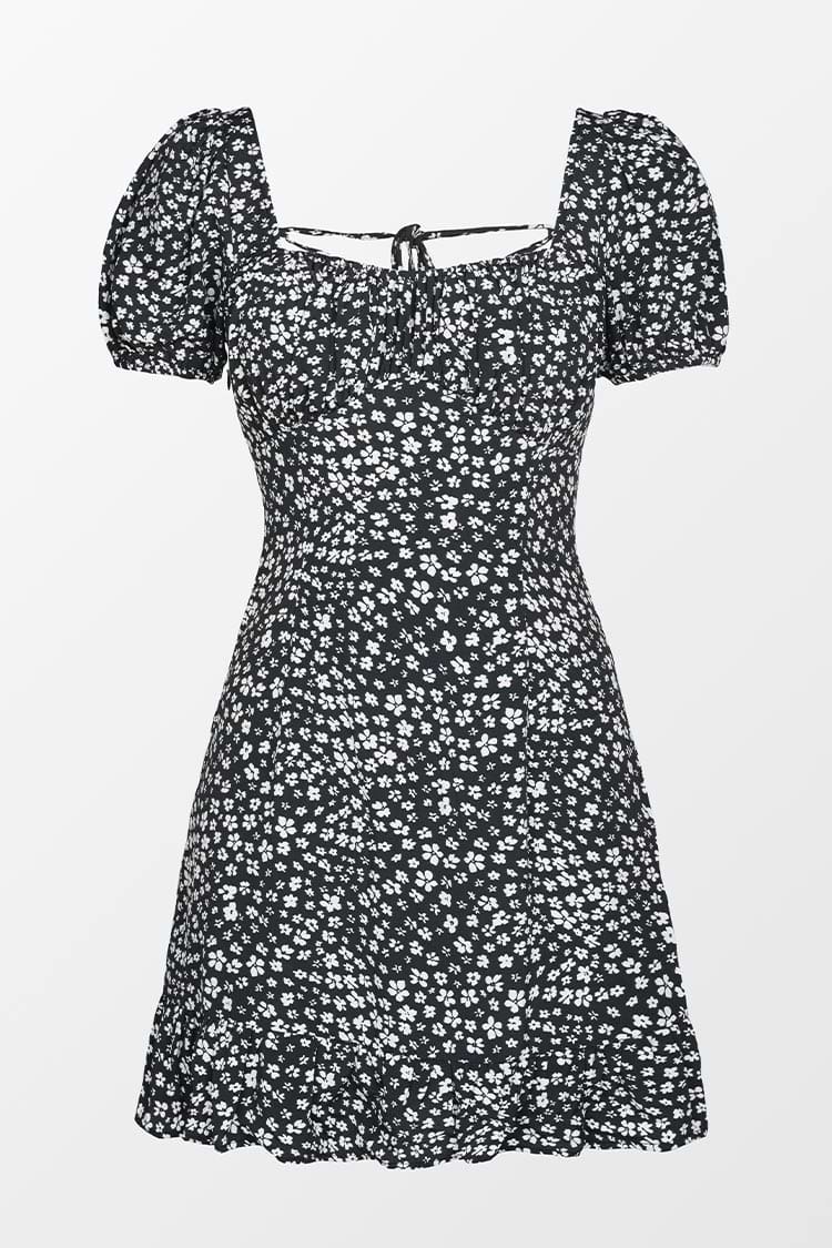 Ariyah Ditsy Square Neck Lace Up Dress