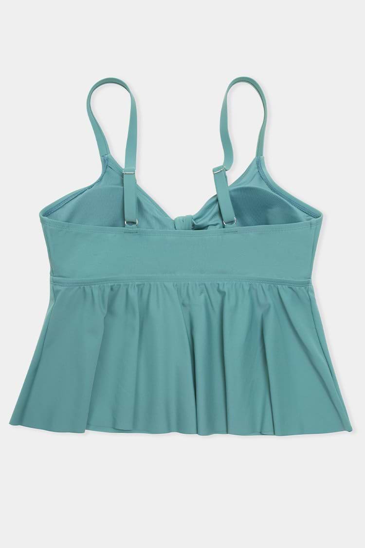 Seaside Holiday Bow Tie Front Peplum Plus Size Tankini Top