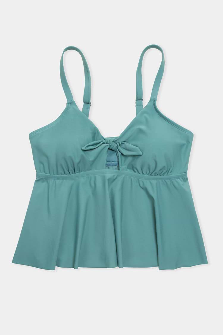 Seaside Holiday Bow Tie Front Peplum Plus Size Tankini Top