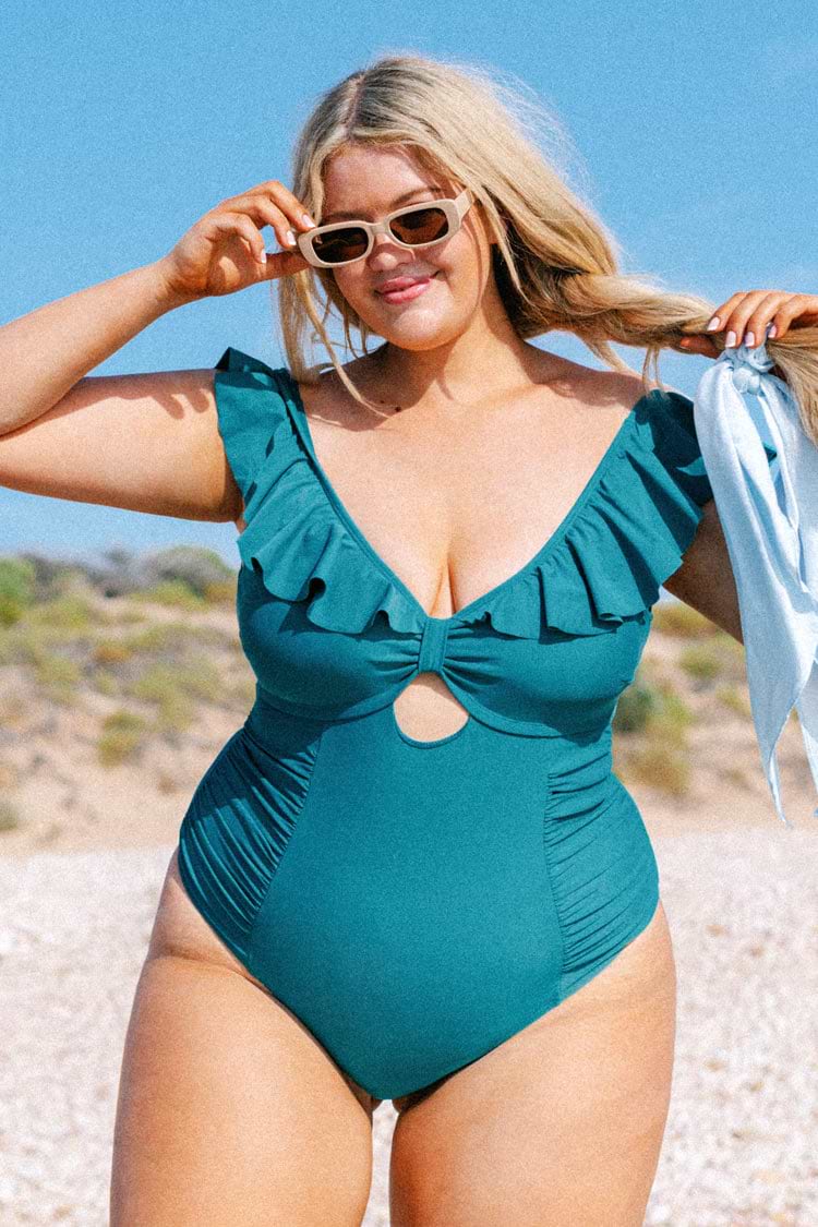 Ashley Ruffle Trim Plus Size One Piece Swimsuit