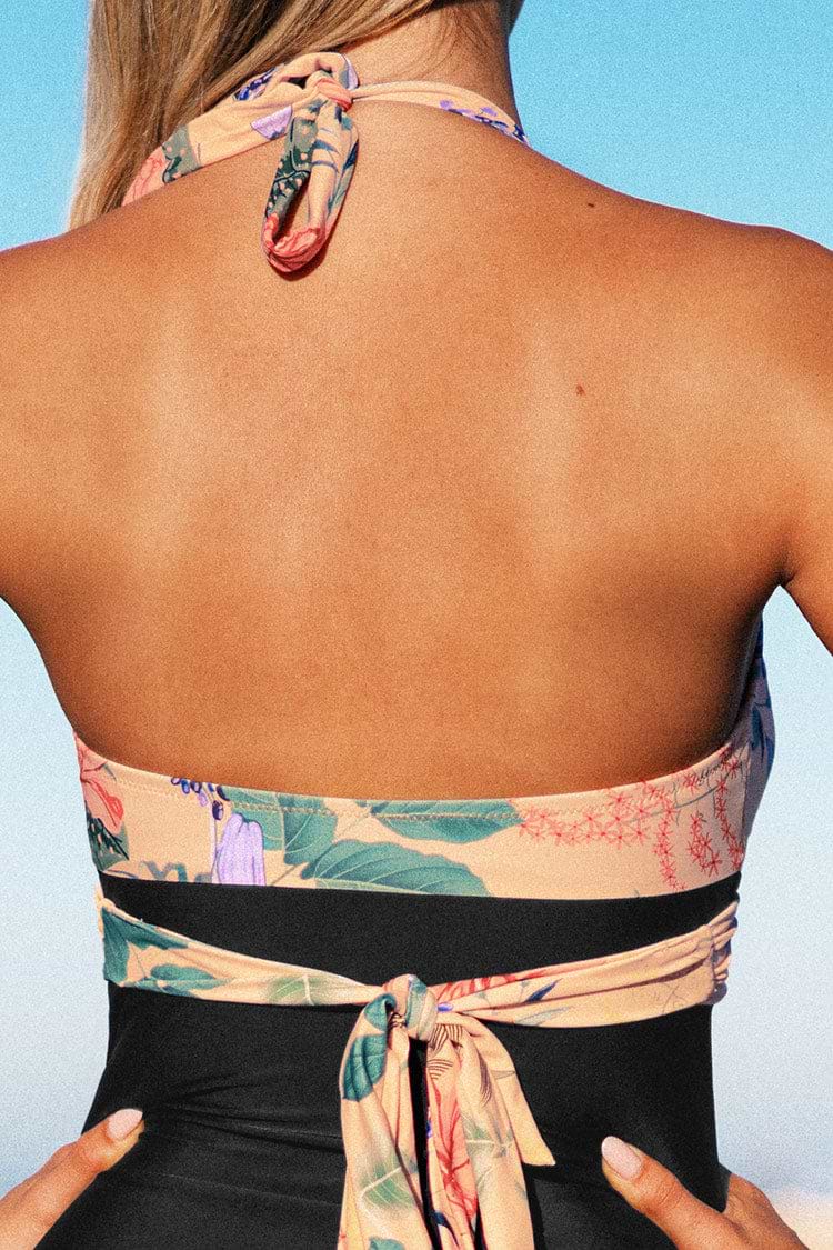 Melissa Floral Halter Back Tie One Piece Swimsuit
