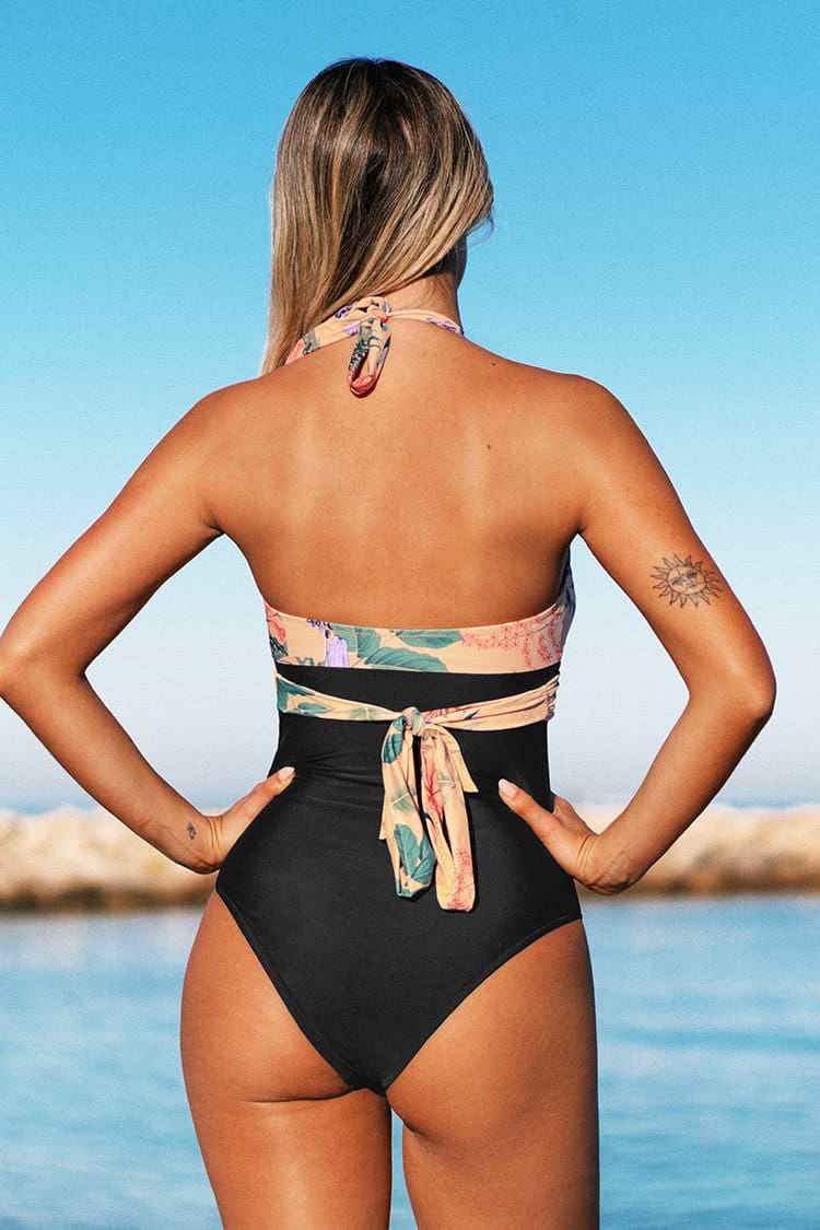 Melissa Floral Halter Back Tie One Piece Swimsuit